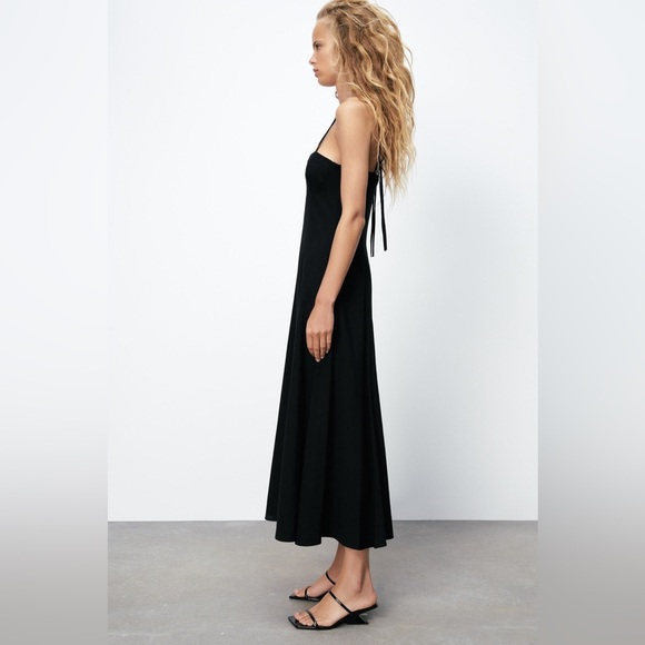 NWT Zara LINEN BLEND DRESS M Black | 3067/303 - Picture 9 of 13